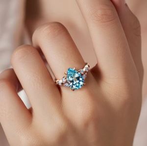 Anillo de Topacio Azul Corte Pera, Plata de Ley 925, Chapado en Oro, Joyería de Lujo, Gema para Mujer, Regalo de Boda y Aniversario para Ella - Product Image 5