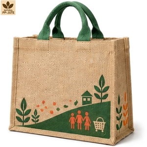 Bolsa de Compras de Yute Natural con Logotipo Personalizado, 31x27x16 cm, Laminada en PP, Reutilizable, Impresa, con Asas de Cuerda de Algodón, Venta al Por Mayor - Product Image 6