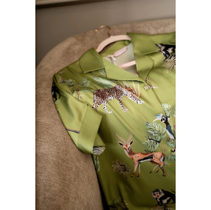 Custom Women's Printed <b>Satin</b> <b>Pajama</b> Set <b>Short</b> Sleeve Button Down Sleepwear Two Piece Set - Product Image 3