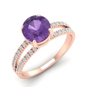 Bague solitaire REYES personnalisée en or massif 14 carats avec diamant certifié IGI, coupe ronde, améthyste 2 carats, pour femmes - Product Image 2