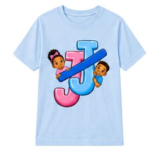 T-shirt bleu à manches courtes et col rond pour jeunes avec motif de lettres entrelacées, idéal pour l'école, le quotidien et le streetwear, vêtement confortable - Product Image 1