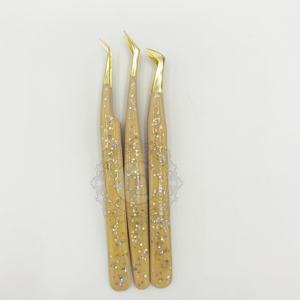 Pinzas de pestañas de silicona con Base de melocotón multibrillo hechas a mano de calidad superior recién llegado pinzas de Punta chapadas en oro etiqueta personalizada - Product Image 6