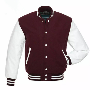 <b>Mens</b> Maroon <b>White</b> Canvas Varsity <b>Jacket</b> Button Baseball Style Casual Streetwear Outerwear College Bomber <b>Jacket</b> 100% Wool - Product Image 1