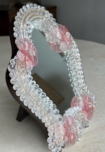 Vintage Murano Venetian Glass Floral Motif Table Mirror With <b>Hook</b> - Product Image 2