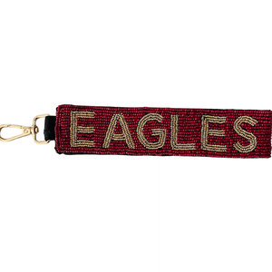 Red Gold Sports Fan Keychains EAGLES Beaded Game Day Adjustable <b>Wristlet</b> Fully Customizable Custom Color Combinations Keychains - Product Image 1