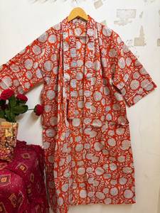 Peignoir Kimono en Coton Respirant à Col en V et Cordon de Serrage Imprimé Numérique pour Femme, Robe de Bain Florale Légère pour la Plage et le Spa - Product Image 4