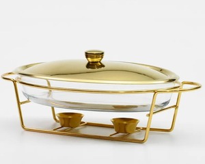 Elegant 3.0L Gold Chafing Dish Set with Glass Soup Pot <b>Buffet</b> Food <b>Warmer</b> for Weddings and Catering At Low Price - Product Image 3