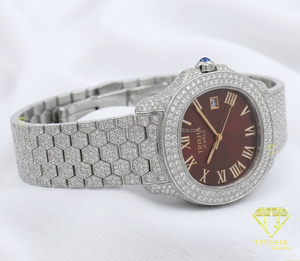 Montre à chiffres romains en diamant Moissanite VVS en acier inoxydable massif pour hommes et femmes par Trisha Jewels - Product Image 4