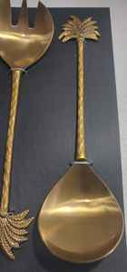 ชุดเสิร์ฟสลัดสแตนเลส 2 ชิ้น พร้อมเคลือบผิวทองเหลืองโบราณ และด้ามจับรูปต้นไม้หล่อจากทองเหลือง - Product Image 3