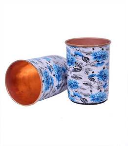 Gobelet en cuivre avec illustration florale vintage, motif floral coloré imprimé à l'extérieur, élégant récipient à boisson pour la salle à manger - Product Image 4