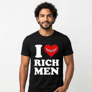 T-shirt noir imprimé « I Love Rich Men », manches courtes, col rond, jersey décontracté en coton, coupe classique pour homme - Product Image 6