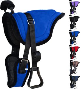 Tapis d'équitation sans selle avec étriers |   Selle de cheval sans arceau doublée de fausse fourrure |   Équipement d'équitation confortable - Product Image 3