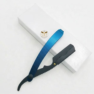 Rasoir droit professionnel QORVEX INSTRUMENTS en acier inoxydable avec manche texturé bleu pliable pour barbier et rasage du visage en salon - Product Image 6