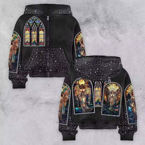 Sweat à capuche zippé haut de gamme pour homme, en pur coton, style rétro urbain, imprimés vintage, détails vieillis, broderie thermocollée - Product Image 4