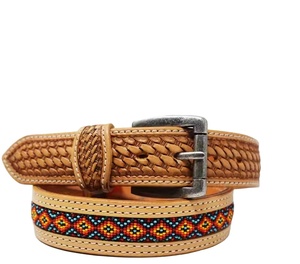 Cinturón de cuero de vaca genuino estilo occidental de lujo personalizado para hombres/mujeres cobre grabado a mano para hebilla con cuentas multicolores - Product Image 1