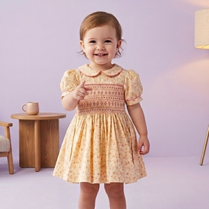 Robe pour bébé et enfant en coton, style vintage traditionnel, brodée, à manches bouffantes, motif floral éclatant, collection Printemps-Été, ODM/OEM - Product Image 6