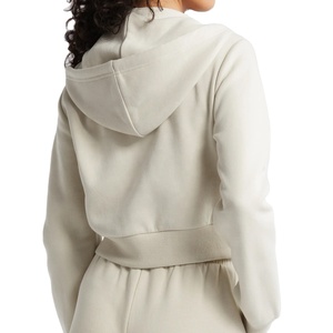New Custom Women's Hooded Front Zipper <b>Crop</b> <b>Top</b> <b>Hoodies</b> with Front Pockets Lightweight Fleece Fabric Custom Color Options - Product Image 4