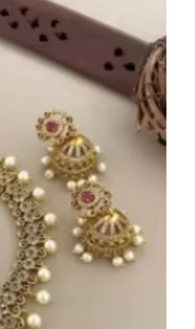 Conjunto de Collar y Pendientes de Moissanita Polki Chapado en Oro de Latón de Diseño de Primera Calidad para Bodas y Eventos Tradicionales para Mujer - Product Image 2