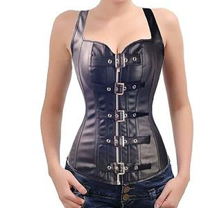 Women's Goth <b>Punk</b> Plus-Size Zipper Leather Lace Corset Shapewear Hip Enhancer Latex Waist Trainer Satin Fabric Seamless Quick - Product Image 6
