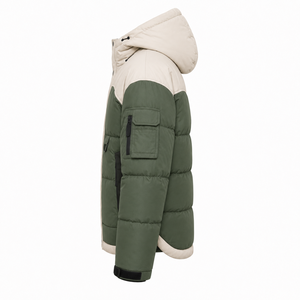 Veste d'hiver matelassée de haute qualité, design streetwear bicolore, rembourrage en polyester chaud, logo brodé, sangles à boucles et crochets sur les poignets, OEM - Product Image 2