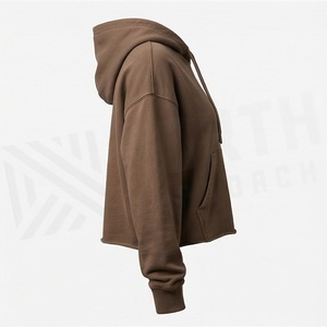 Haut court à capuche pour femme, délavé à l'acide, à épaules tombantes, manches longues, ourlet coupé, broderie personnalisée, vêtement décontracté - Product Image 3