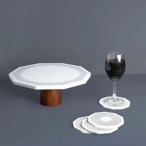 Acacia Wood & <b>Marble</b> Round <b>Cake</b> <b>Stand</b> for Bakery and Events Non-Toxic Hand Wash Only Party Wedding Bakeries by Curio Craft - Product Image 3