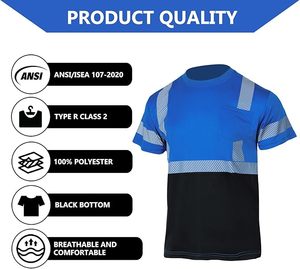 T-shirt de travail haute visibilité pour homme, bleu noir, réfléchissant, polyester, manches courtes, col rond - Product Image 4