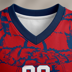 Conjunto de Uniforme de Baloncesto Sublimado Personalizado, Rojo Marino con Patrón Agrietado, Cuello en V, Sin Mangas, Absorbe la Humedad, Unisex para Adultos - Product Image 4
