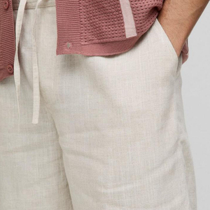 Shorts Bermuda en Lin pour Homme, Couleur Unie, Taille à Cordon, Style Décontracté, Respirant, Taille Mi-Haute - Product Image 5