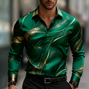 เสื้อเชิ้ตแขนยาวลายเรขาคณิตสำหรับผู้ชาย เสื้อเชิ้ตติดกระดุมมีสไตล์ ลายหินอ่อน เหมาะสำหรับใส่ทำงานในออฟฟิศทุกวัน - Product Image 3