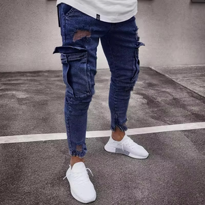 Pantalones vaqueros casuales de mezclilla para hombre, nuevos, al por mayor, con bolsillos laterales, cremallera, rotos, largos, talla grande - Product Image 3