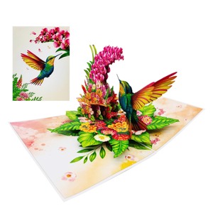 Carte de vœux 3D pop-up avec colibris colorés et motifs floraux, art papier artisanal - Product Image 5