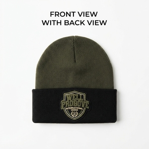 Gorro de Punto con Parche Bordado, Acrílico Suave Premium de 80 Gsm, Verde Oliva, Borde Negro, Ajustable, Personalizable con Logotipo - Product Image 1