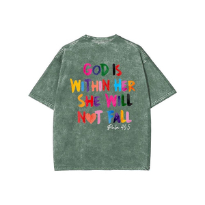 T-shirt en coton vert surdimensionné avec imprimé lettres colorées sur le devant, col rond, manches courtes, tee-shirt décontracté pour homme - Product Image 5