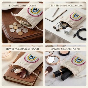 Excellent Quality Rainbow Embroidered Cotton <b>Drawstring</b> <b>Pouch</b> Bag For Jewelry Storage And Gift Use Available In Bulk Quantity - Product Image 4