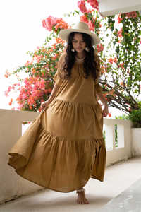 เดรสยาวผ้าฝ้ายแบบเป็นชั้นๆ สไตล์โบฮีเมียนสำหรับผู้หญิง ลุคหวานๆ เป็นมิตรกับสิ่งแวดล้อม ซักได้ ทรงพอดีตัว ใส่สบายๆ สำหรับฤดูร้อน แขนทรงกระดิ่ง - Product Image 6