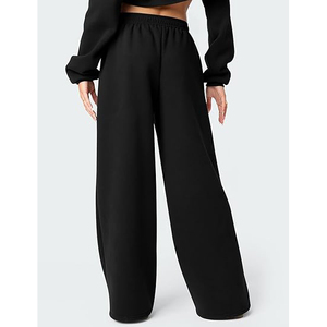 Pantalon de jogging ample en molleton uni pour femme, coupe droite, jambe large, taille basse, avec cordon de serrage, décontracté - Product Image 4
