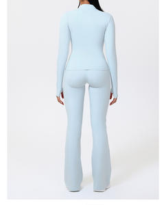 Nouvel ensemble de sport tendance pour femme : veste zippée à manches longues et pantalon évasé taille haute pour la gym, le fitness et le yoga - Product Image 2