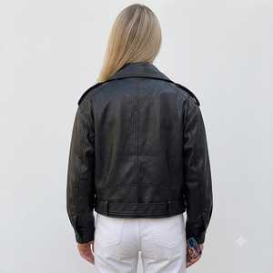 Wholesale Custom Logo <b>Women</b> Black Leather Jacket Streetwear Motorcycle Biker Outerwear OEM Y2K Moto <b>Coat</b> - Product Image 3
