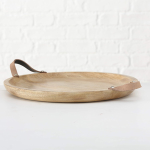 Juego de platos de madera de mango hechos a mano de 2 platos redondos de madera para servir con mango de tira para ensalada, fruta, comida, galleta, plato de aperitivo - Product Image 4