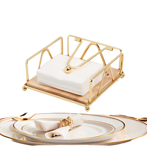 Hotel Table Decor Napkin Holder Fabulous <b>Gold</b> Metal Napkin Holder With Wooden Base Decorative <b>Square</b> <b>Frame</b> Tissue Paper Stand - Product Image 1