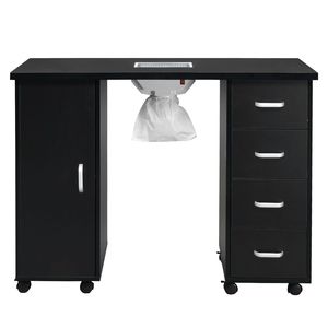 Table de manucure noire en MDF à porte simple avec 4 tiroirs et ventilateur - Product Image 1
