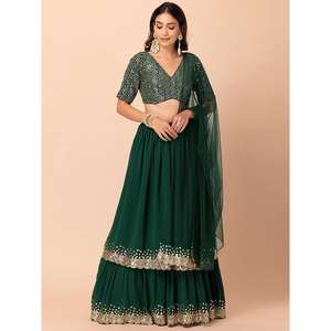 ชุดราตรีผ้าจอร์เจียประดับเลื่อมสีเขียวเข้มชุดเดรส lehenga choli สำหรับงานปาร์ตี้ - Product Image 6