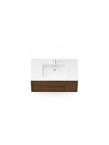 Meuble-lavabo de salle de bain moderne en bois avec plan de travail blanc, lavabo intégré, design minimaliste, armoire de rangement - Product Image 3