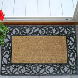 Classic Rectangle <b>Coir</b> <b>Door</b> <b>Mat</b> with Medallion Pattern Non-Slip Rubber Backing Outdoor Use - Product Image 1