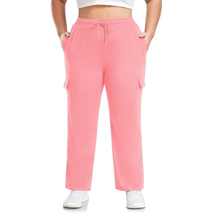 Pantalon cargo en coton taille haute pour femme, coupe ample avec cordon de serrage, idéal pour le yoga, la course à pied, les activités sportives et les loisirs en extérieur - Product Image 2