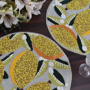 Handmade Beaded Lemon Placemat – Luxury Fruit Design <b>Table</b> Mat Decorative <b>Dining</b> <b>Table</b> <b>Runner</b> Custom Bead Embroidery Kitchen - Product Image 3