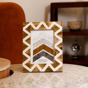 Handmade Wooden Photo <b>Frame</b> with Chevron Inlay Pattern Rectangular Tabletop Decorative <b>Frame</b> from India - Product Image 6