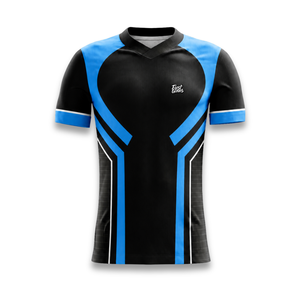 Custom Men's Black Blue Soccer Jersey Shorts Set V-Neck Short Sleeve <b>Moisture</b> Wicking Breathable Athletic Fit - Product Image 6