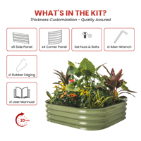 Jardinière modulaire 6-en-1 surélevée en métal galvanisé pour l'extérieur, bacs à fleurs et herbes, grands bacs de jardin en acier pour légumes GB030